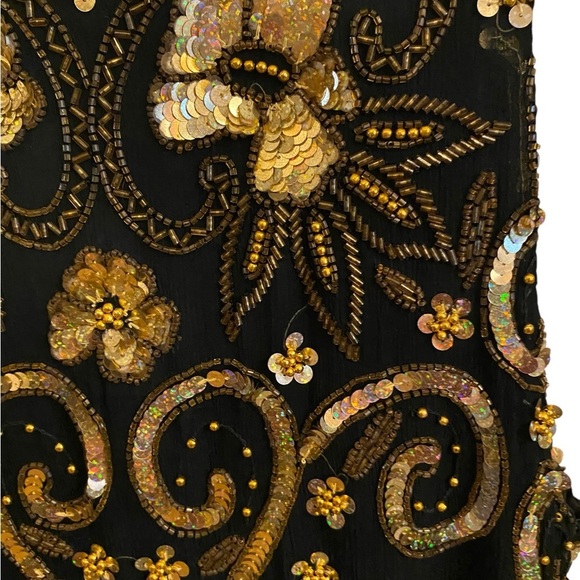 VTG 90s black Gold beaded sequin sleeveless blouse Formal Holiday Christmas NYE - Picture 3 of 7
